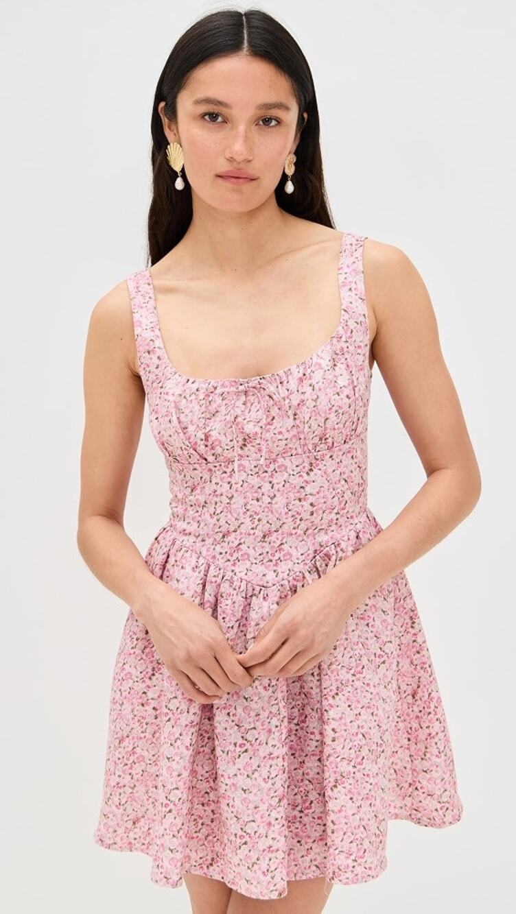 Reformation Daria Linen Sleeveless Mini Fit & Flare Dress Rosin Pink Women's 4